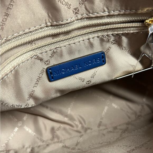 Michael Kors Crossbody Purse Cindy Dome Blue Center Stripe Brown MK Logo Bag NWT - Picture 6 of 8